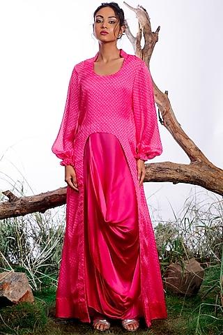 pink satin silk printed jacket dress