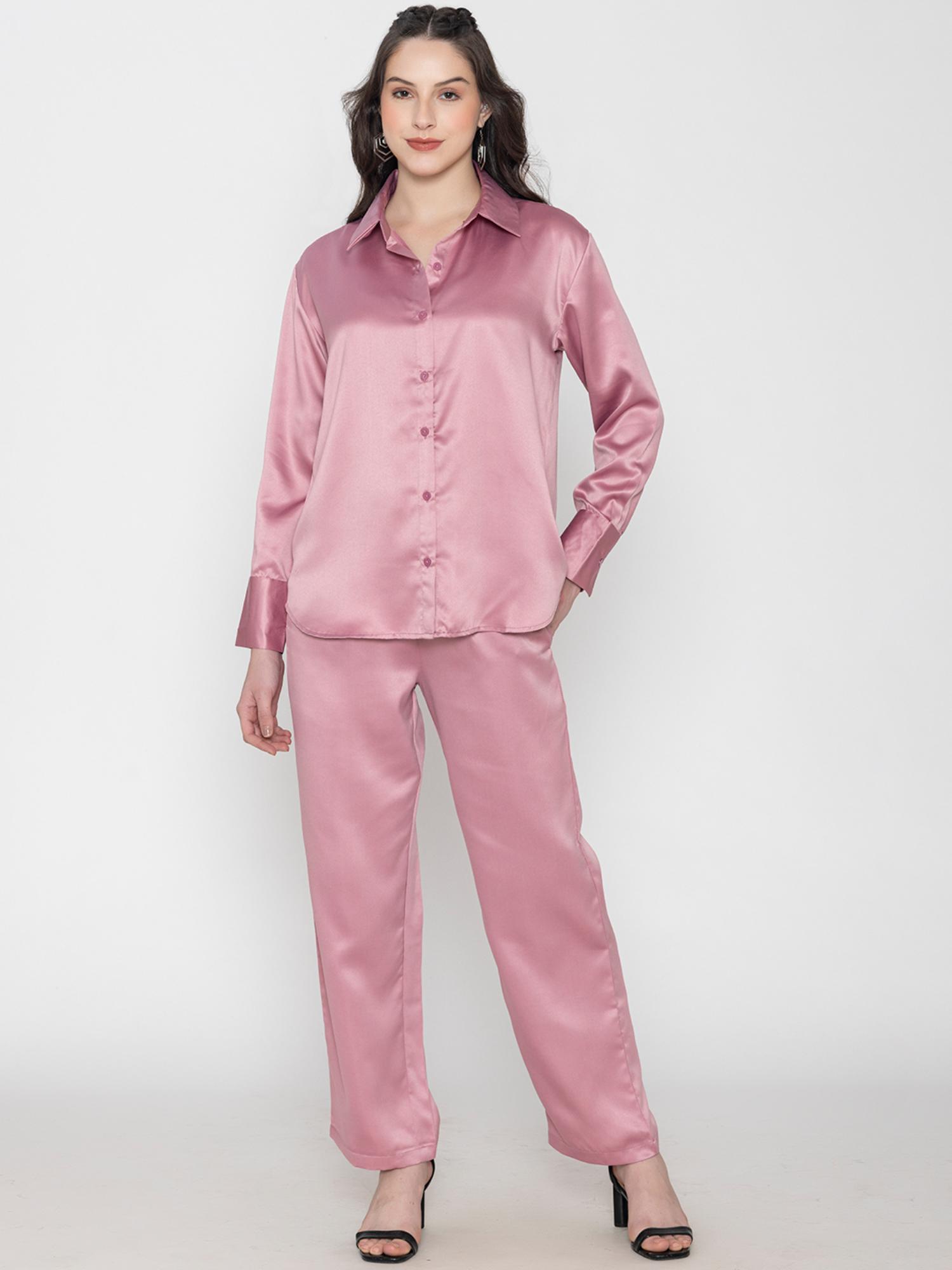 pink satin velvet touch co-ord (set of 2)