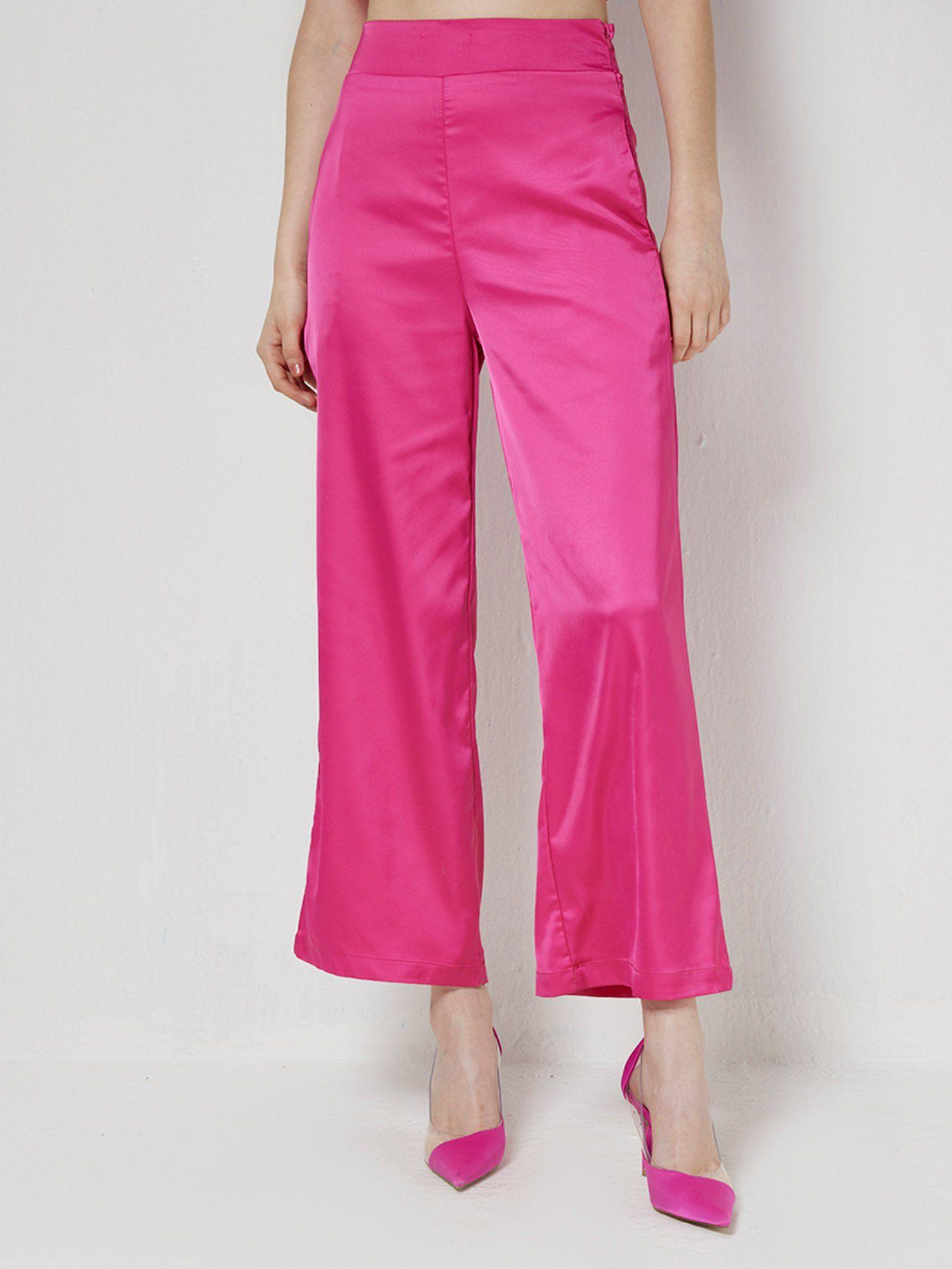 pink satin wide trousers