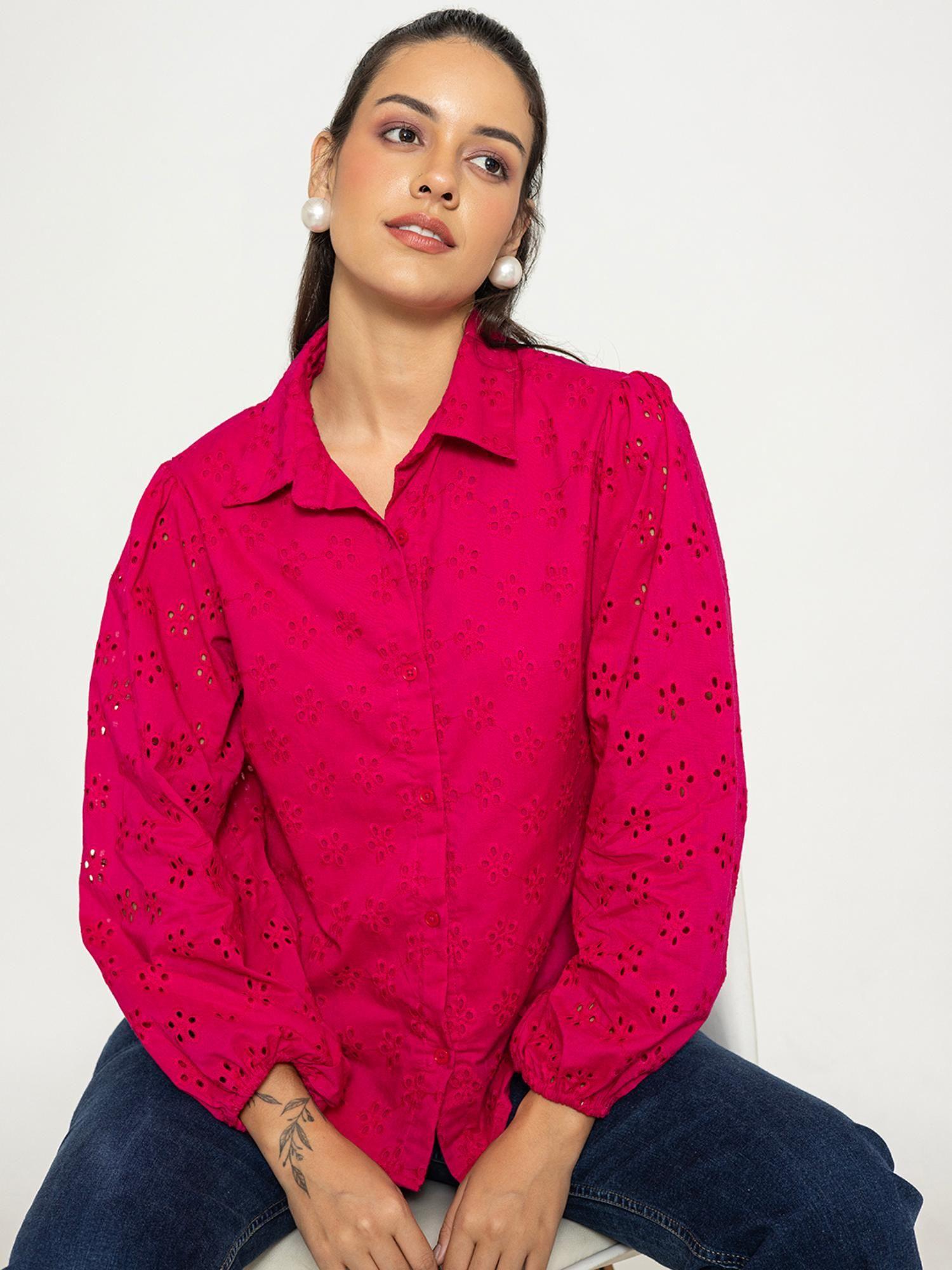 pink schiffli pure cotton shirt