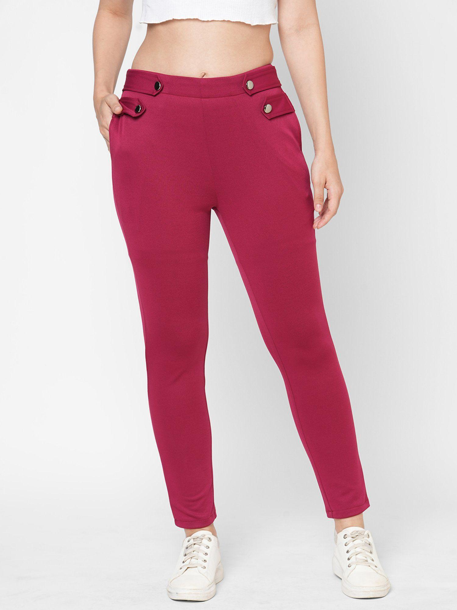 pink scuba button detail full length skinny trouser