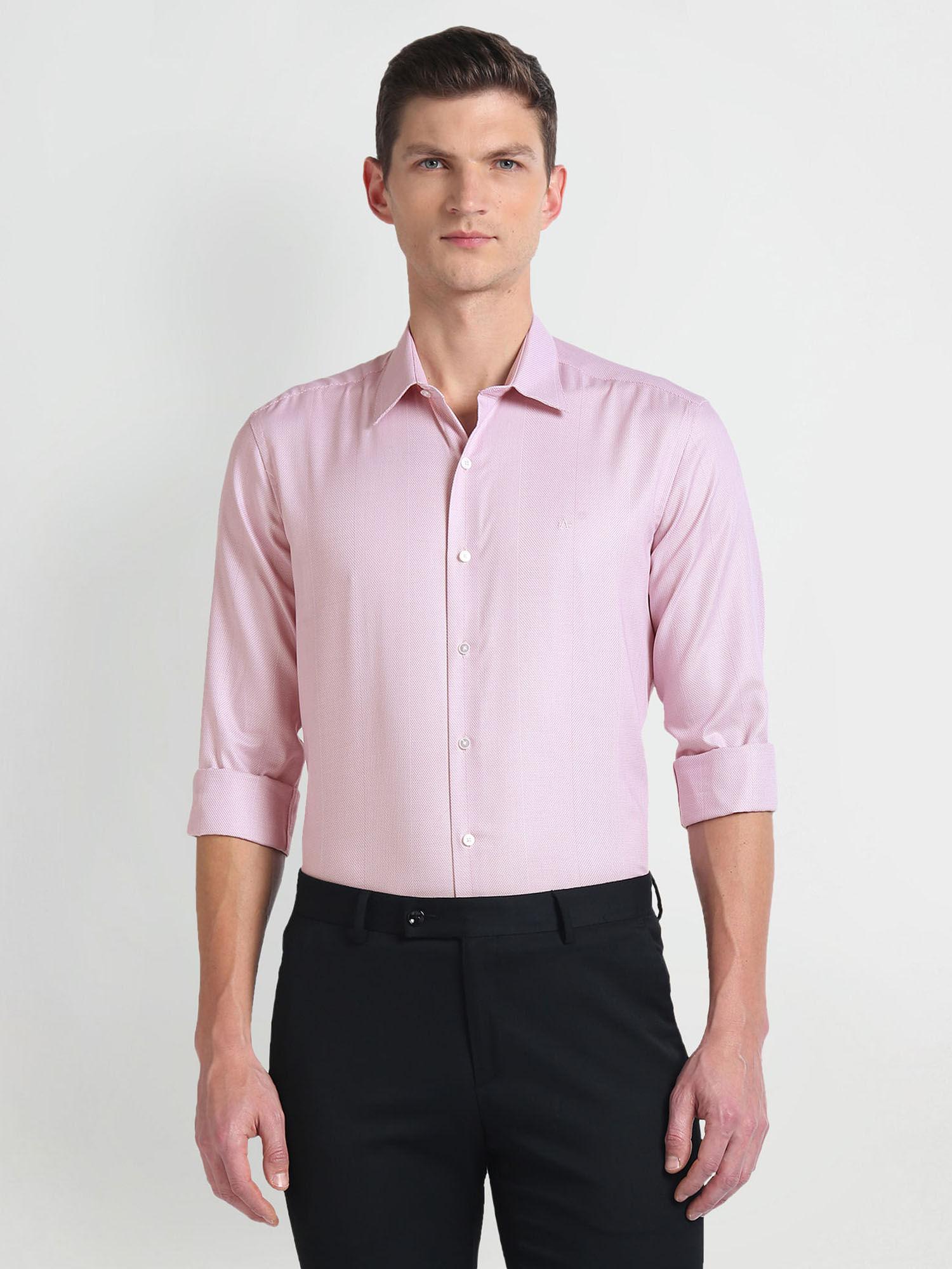 pink self design cotton dobby formal shirt