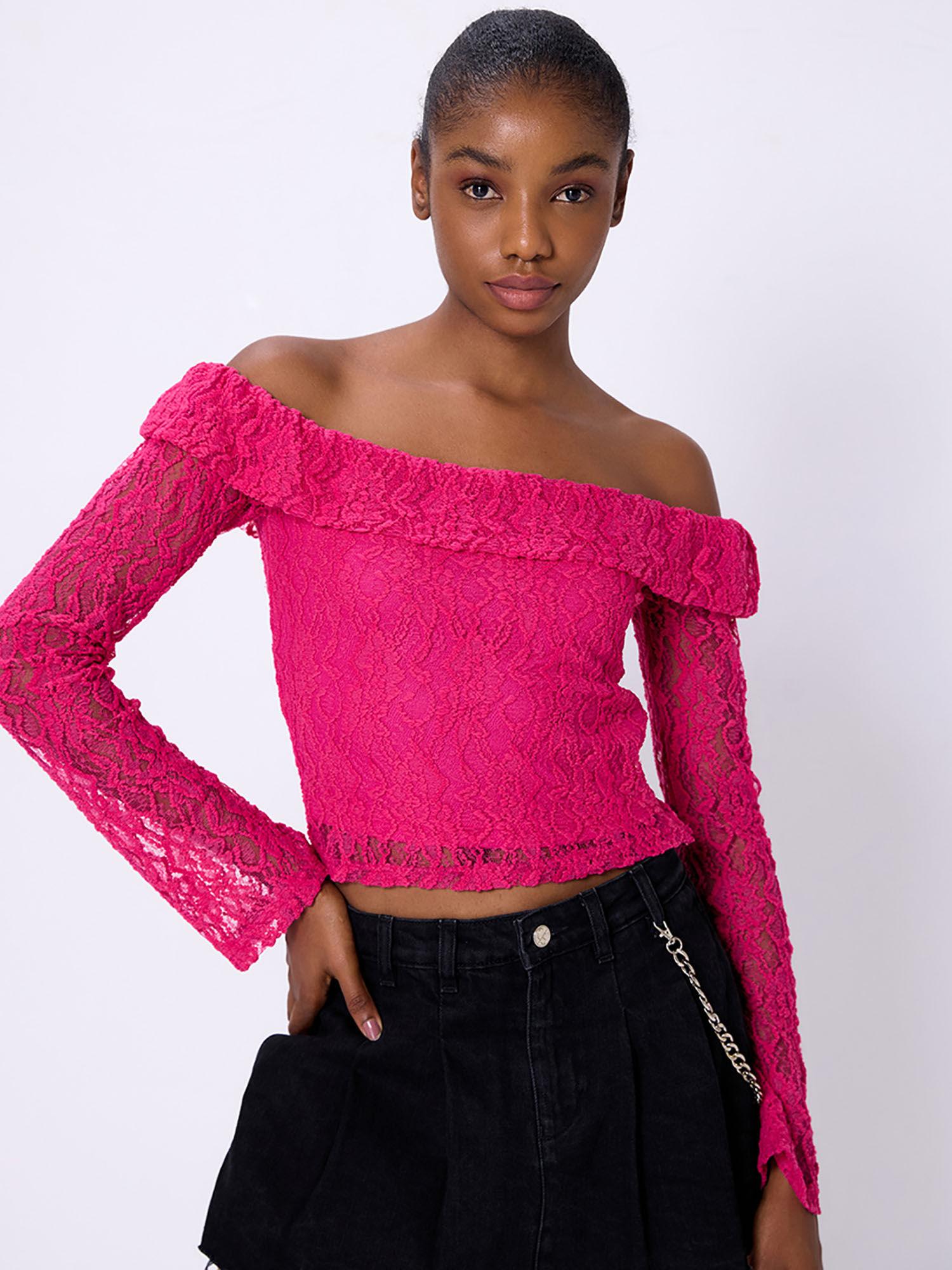 pink self design crop top