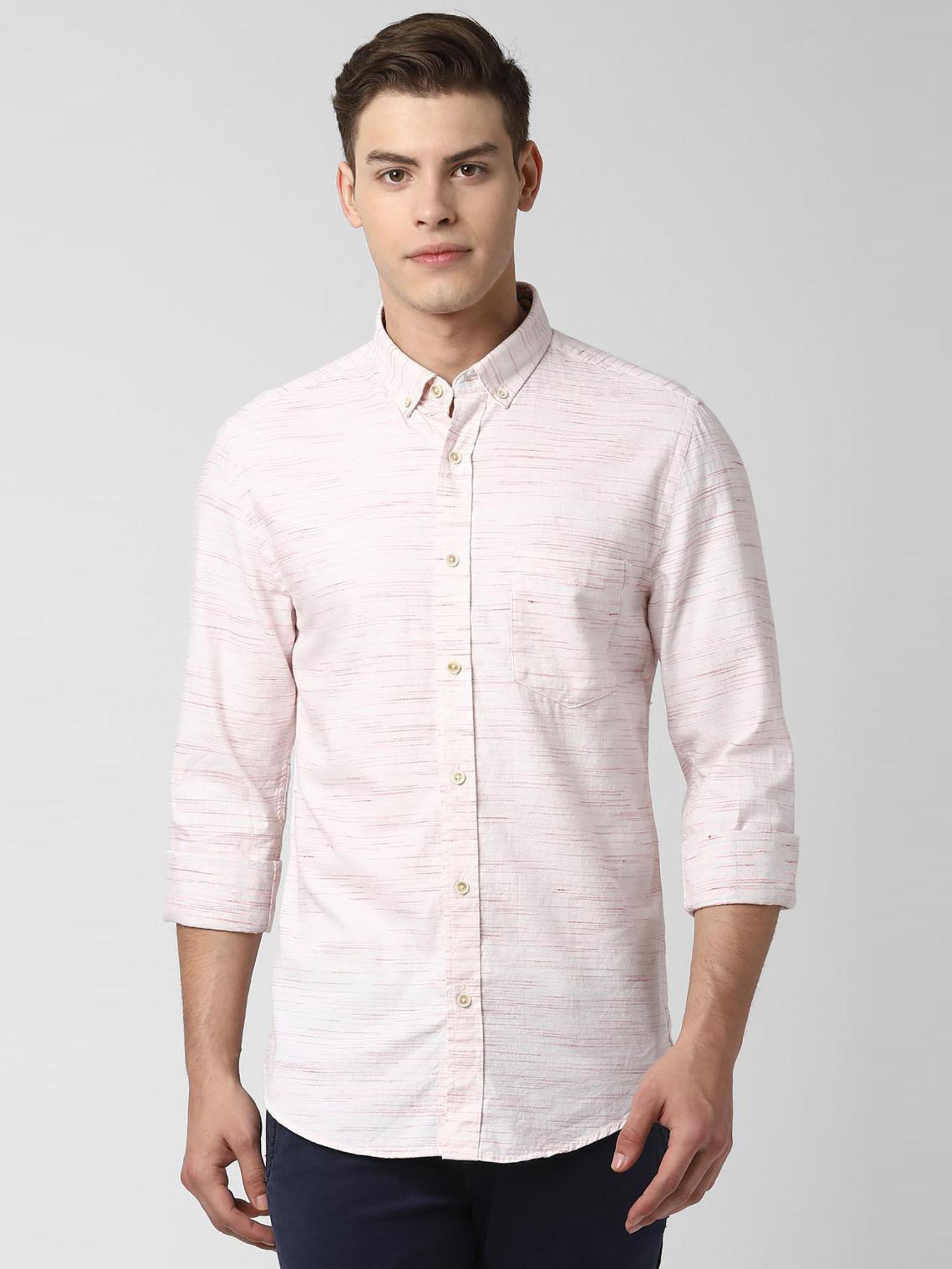 pink self design full sleeves casual shirt