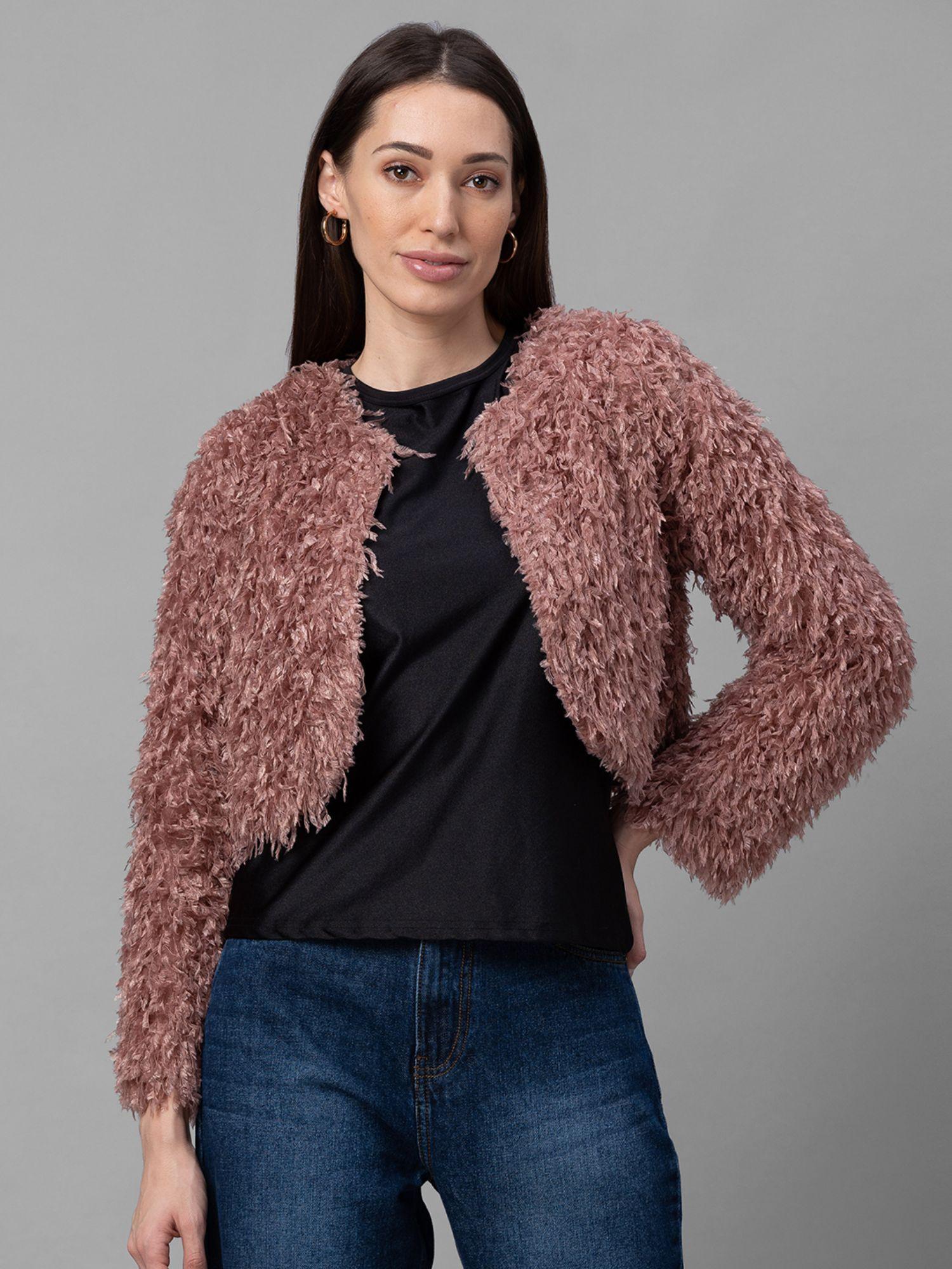 pink self design party crop jacket