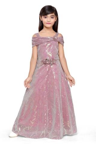 pink sequin detail full length party girls regular fit dress