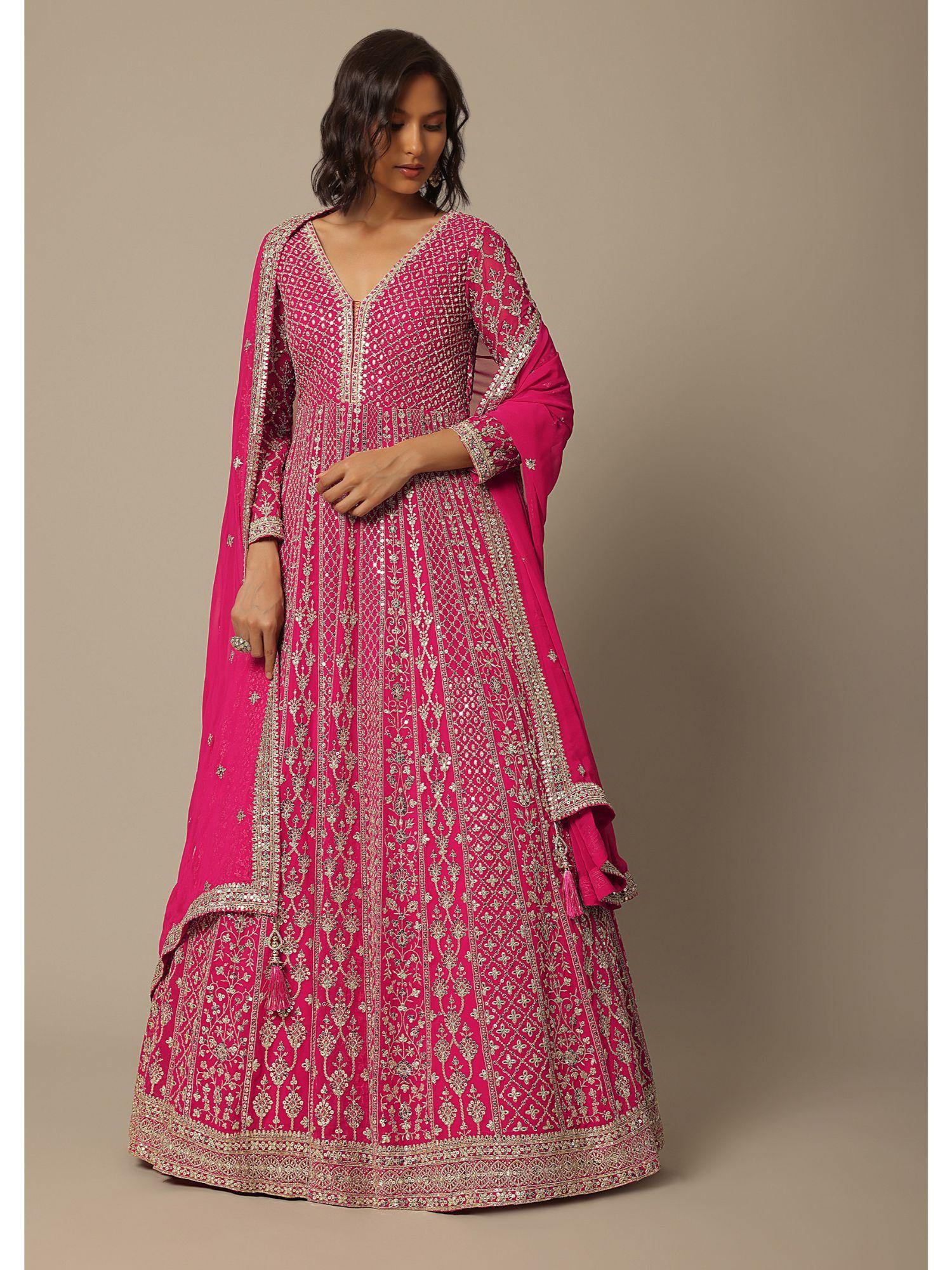 pink sequin embellished anarkali with dupatta (set of 2)