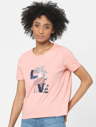 pink sequin print t-shirt