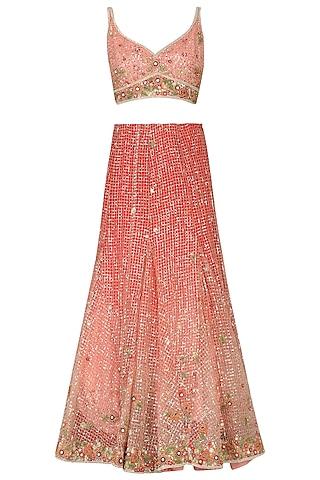 pink sequinned floral embroidered lehenga set