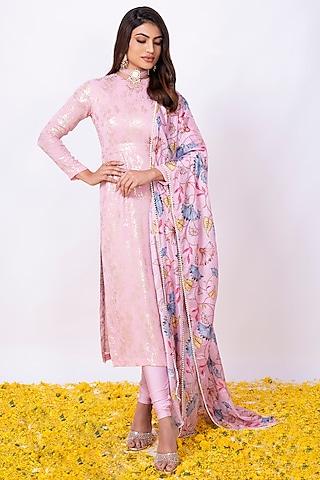 pink sequinned kurta set