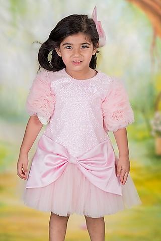 pink sequins & net ruffled dress for girls