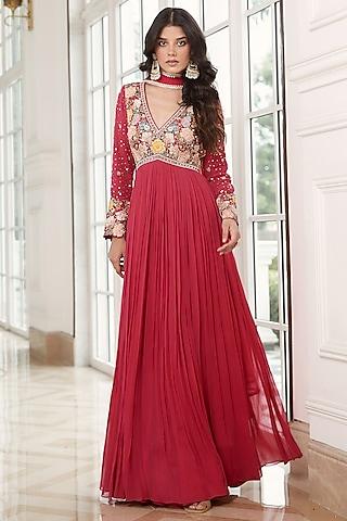 pink sequins & thread embroidered anarkali set