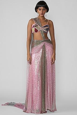 pink sequins & tulle applique embellished gown