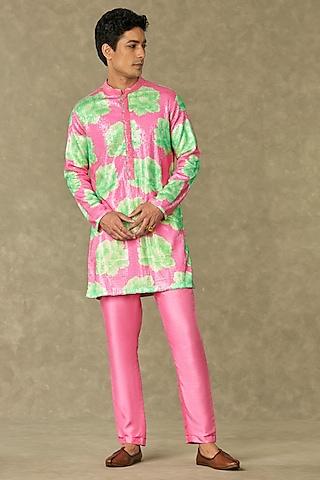 pink sequins georgette digital printed kurta set