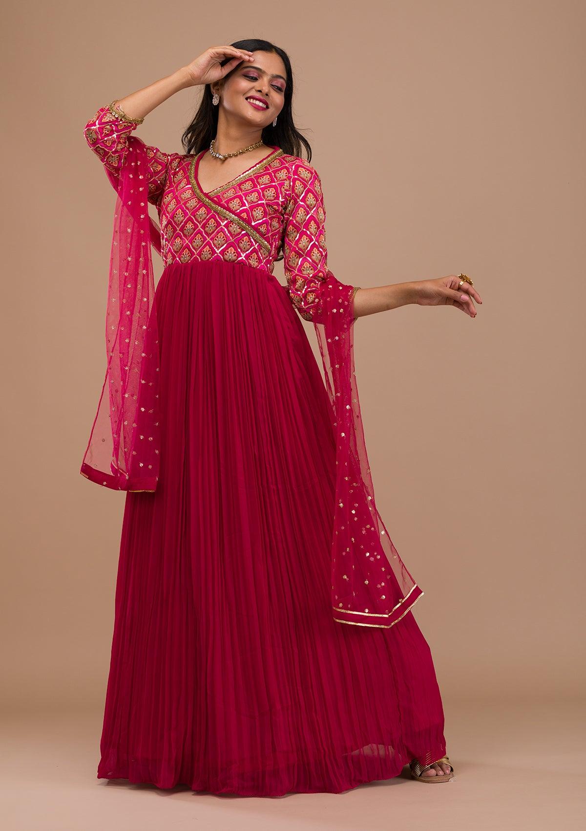 pink sequins georgette readymade anarkali suit