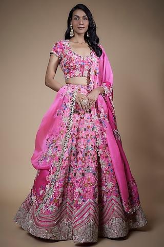 pink shaded raw silk lehenga set