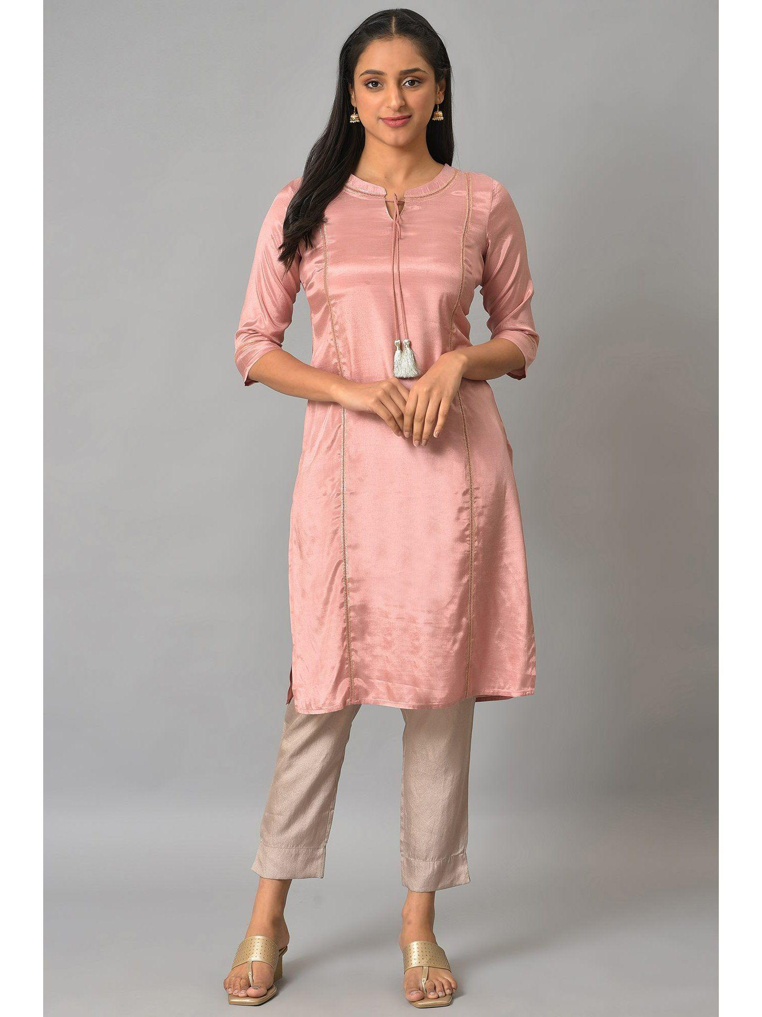 pink shantung solid kurta