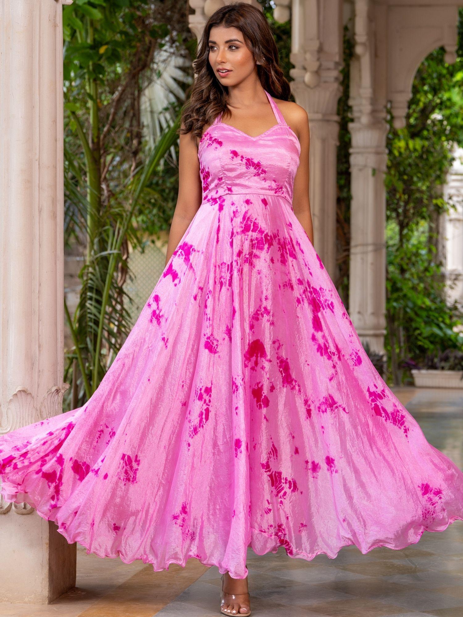 pink shibori maxi dress