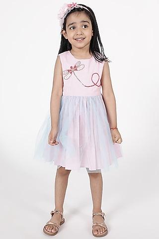 pink shimmer cotton & tulle dress for girls