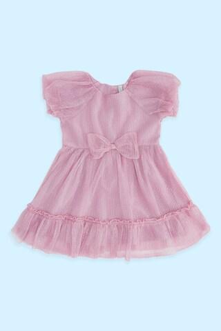 pink shimmer round neck party knee length short sleeves baby regular fit dress