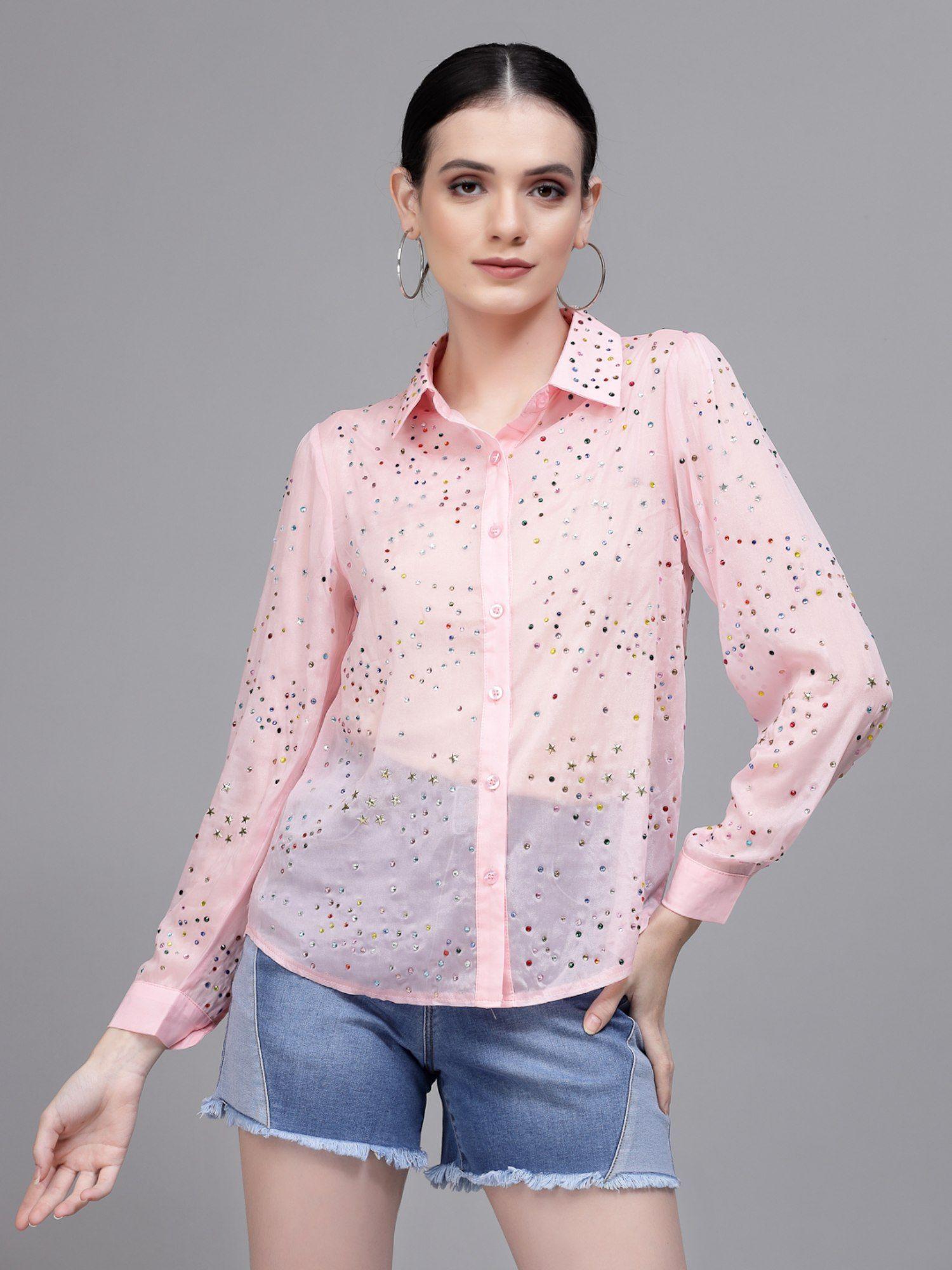 pink shirt for women and girls collar casual shirts