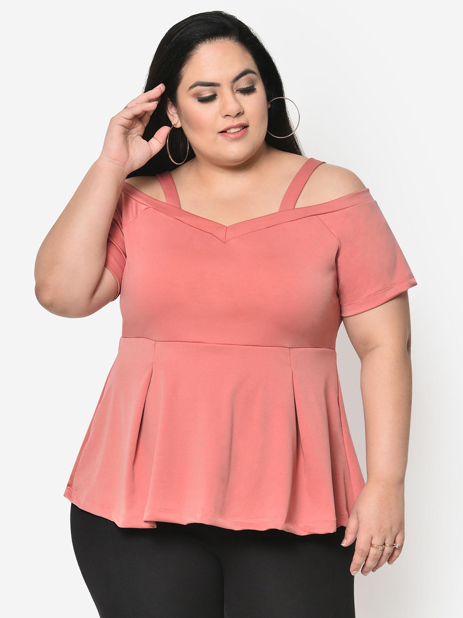 pink shoulder cut out plus size top