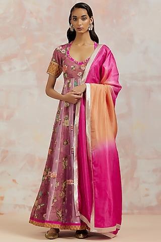 pink silk anarkali set