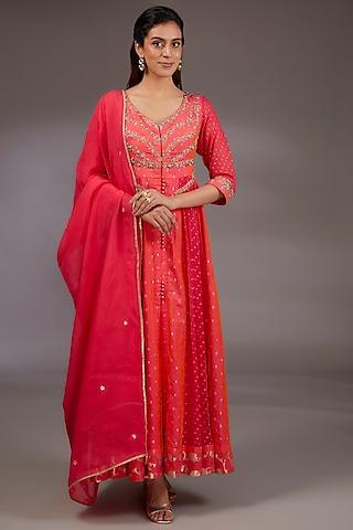 pink silk brocade zardosi embroidered anarkali set