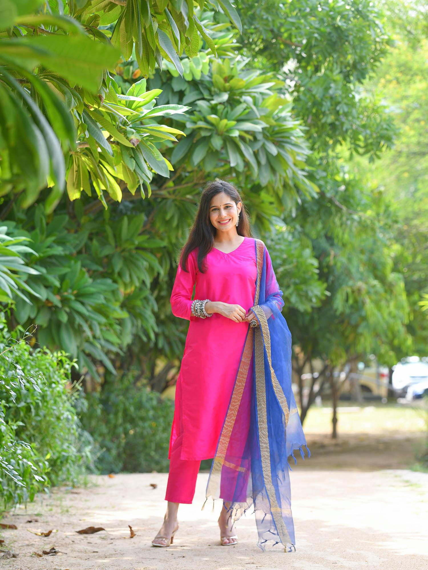 pink silk casual kurta pant with dupatta (set of 3)
