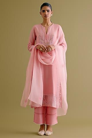 pink silk chanderi dori & sequins embroidered kurta set