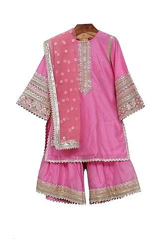 pink silk chanderi embroidered sharara set for girls