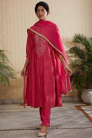 pink silk chanderi kurta set