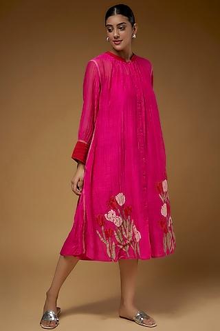 pink silk cotton frilled dress