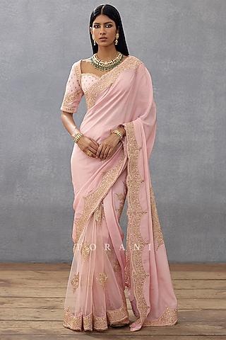 pink silk crepe & cotton silk embroidered saree