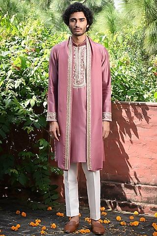 pink silk cutdana & sequins embroidered kurta set