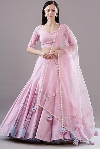 pink silk dupion embroidered lehenga set