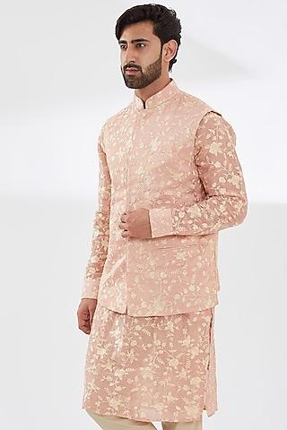 pink silk embroidered bundi jacket