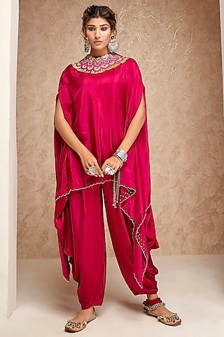 pink silk embroidered cape set