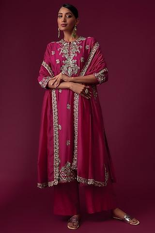 pink silk embroidered kurta set