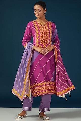 pink silk georgette printed kurta set