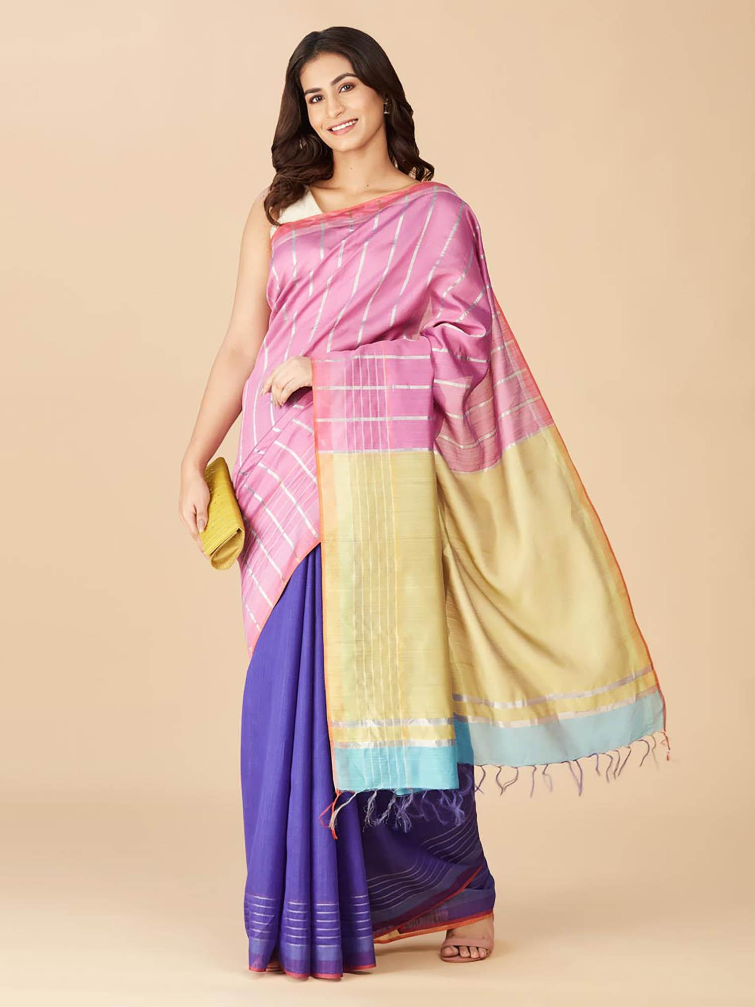 pink silk hand woven saree without blouse