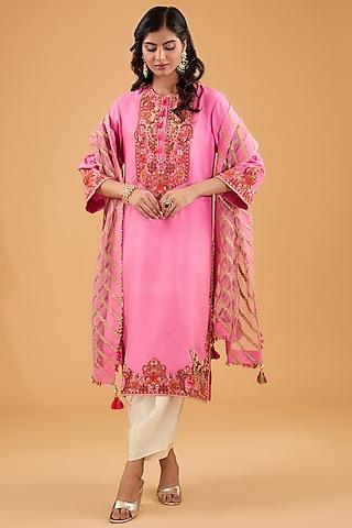 pink silk kurta set
