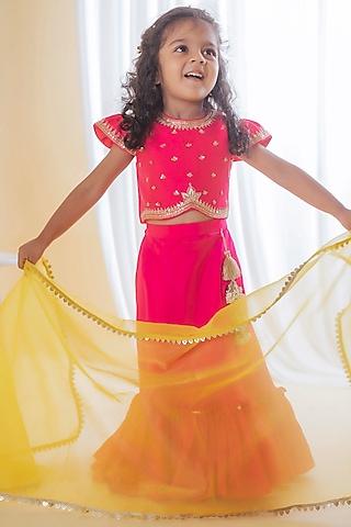 pink silk lehenga set for girls