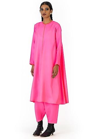 pink silk twill kurta set
