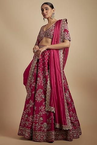 pink silk zari embroidered lehenga set