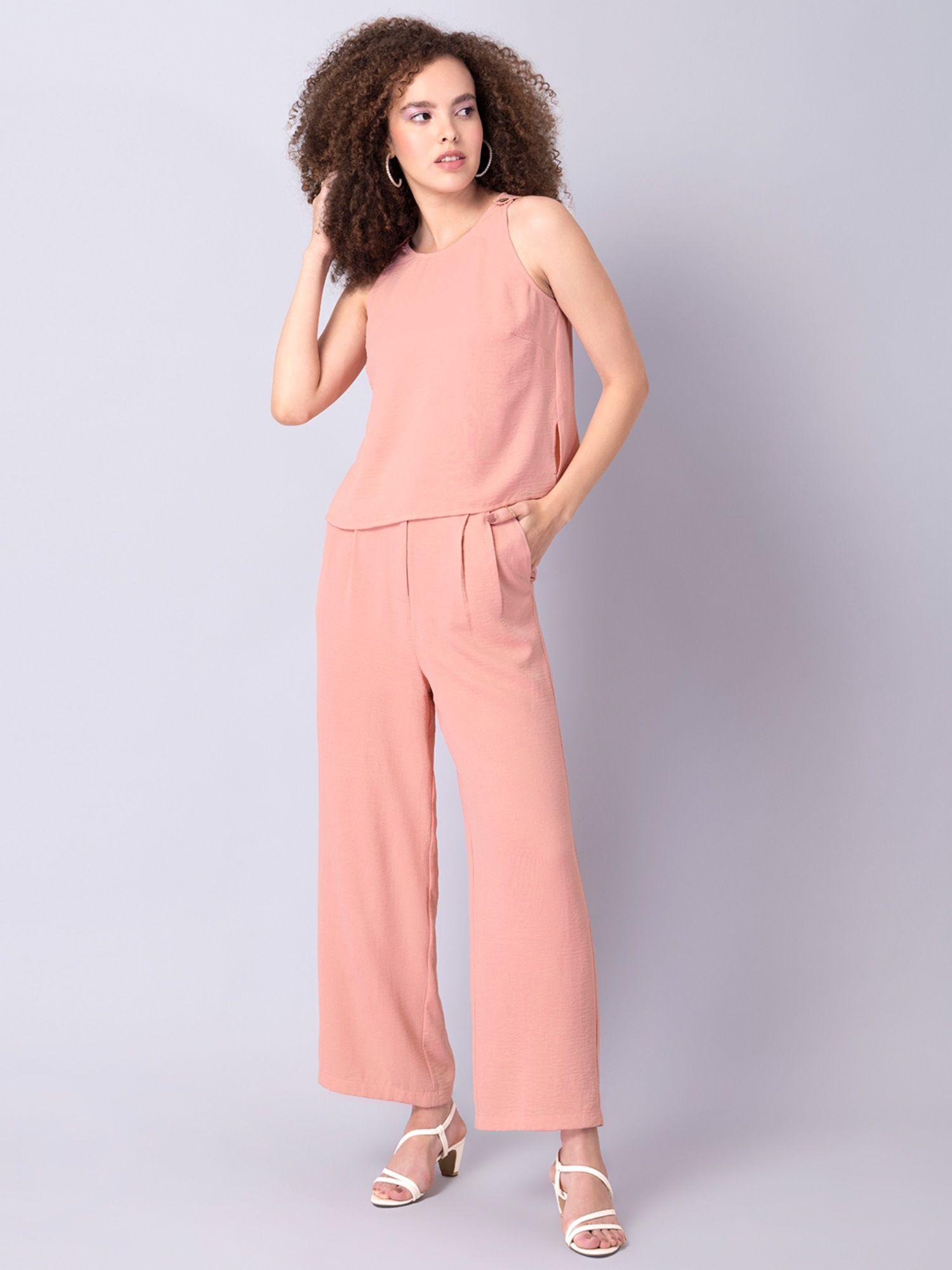 pink sleeveless top and straight pants co-ord (set of 2)