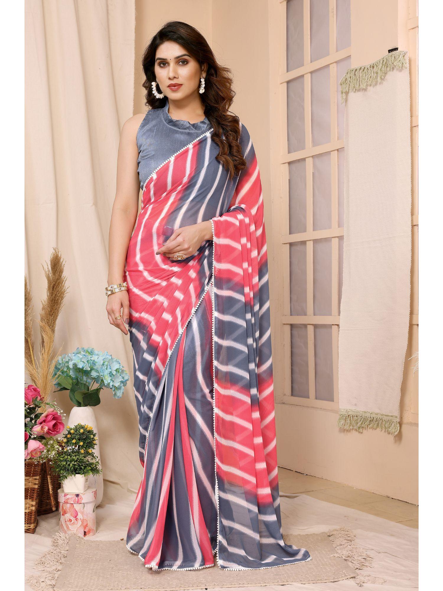 pink soft georgette printed ready to wear saree with unstitched blouse