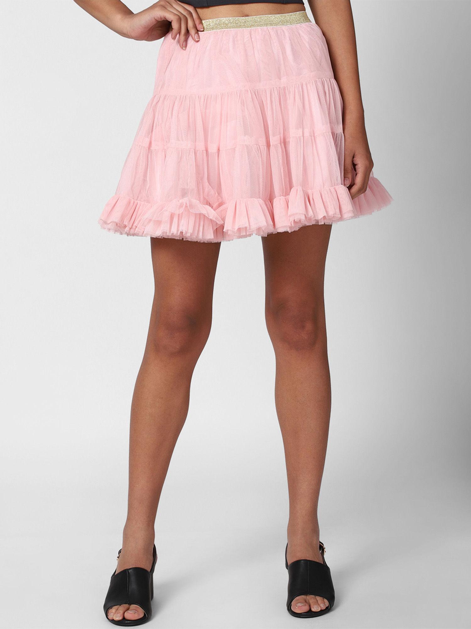pink solid a-line skirt