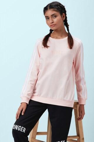 pink solid active wear full sleeves crew neck women regular fit sweatshirt