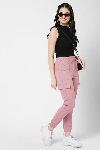 pink solid ankle-length casual women comfort fit jogger pants